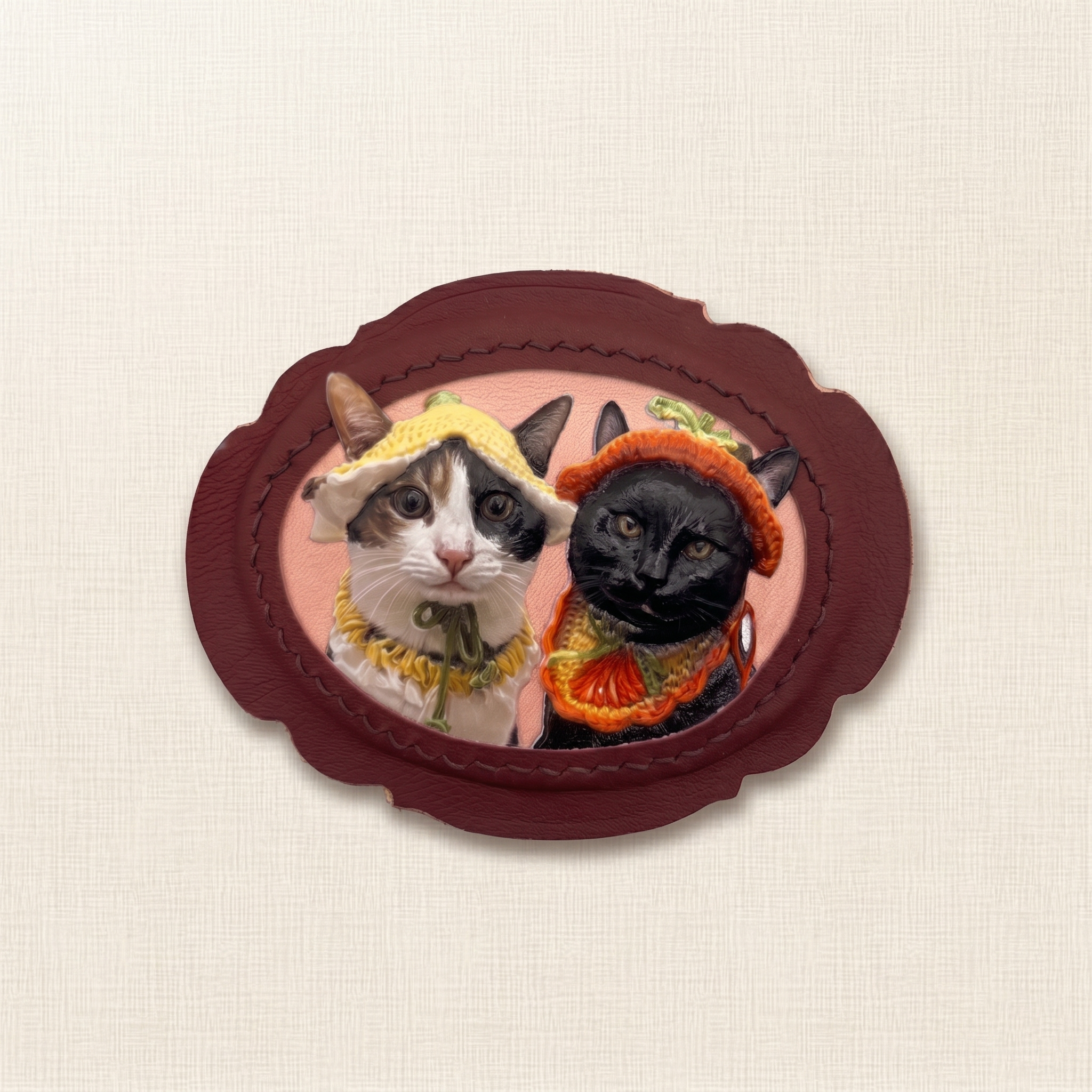 Elegant Oval Leather Pet Portrait Pendant