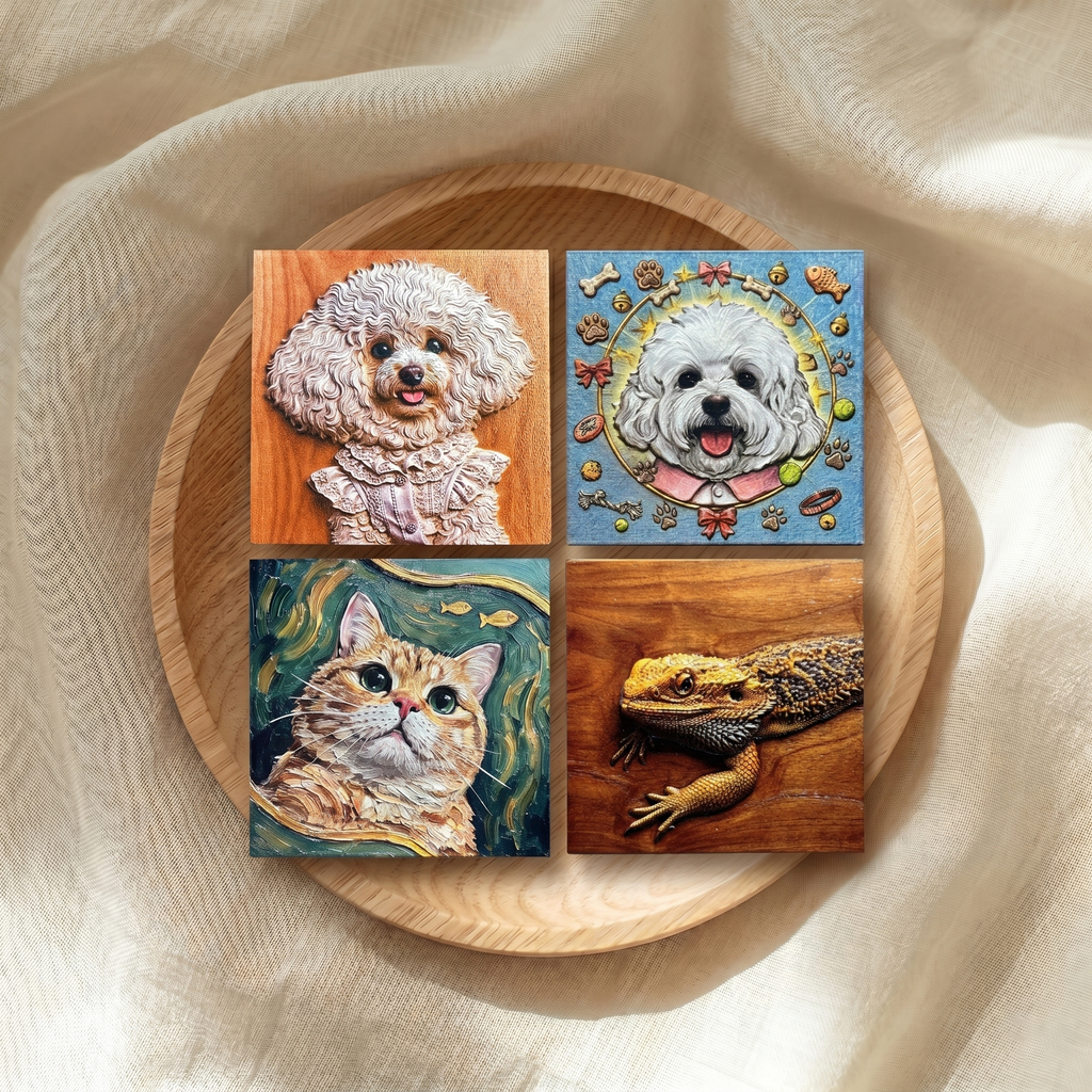 Custom 3D Relief Wooden Pet Fridge Magnet