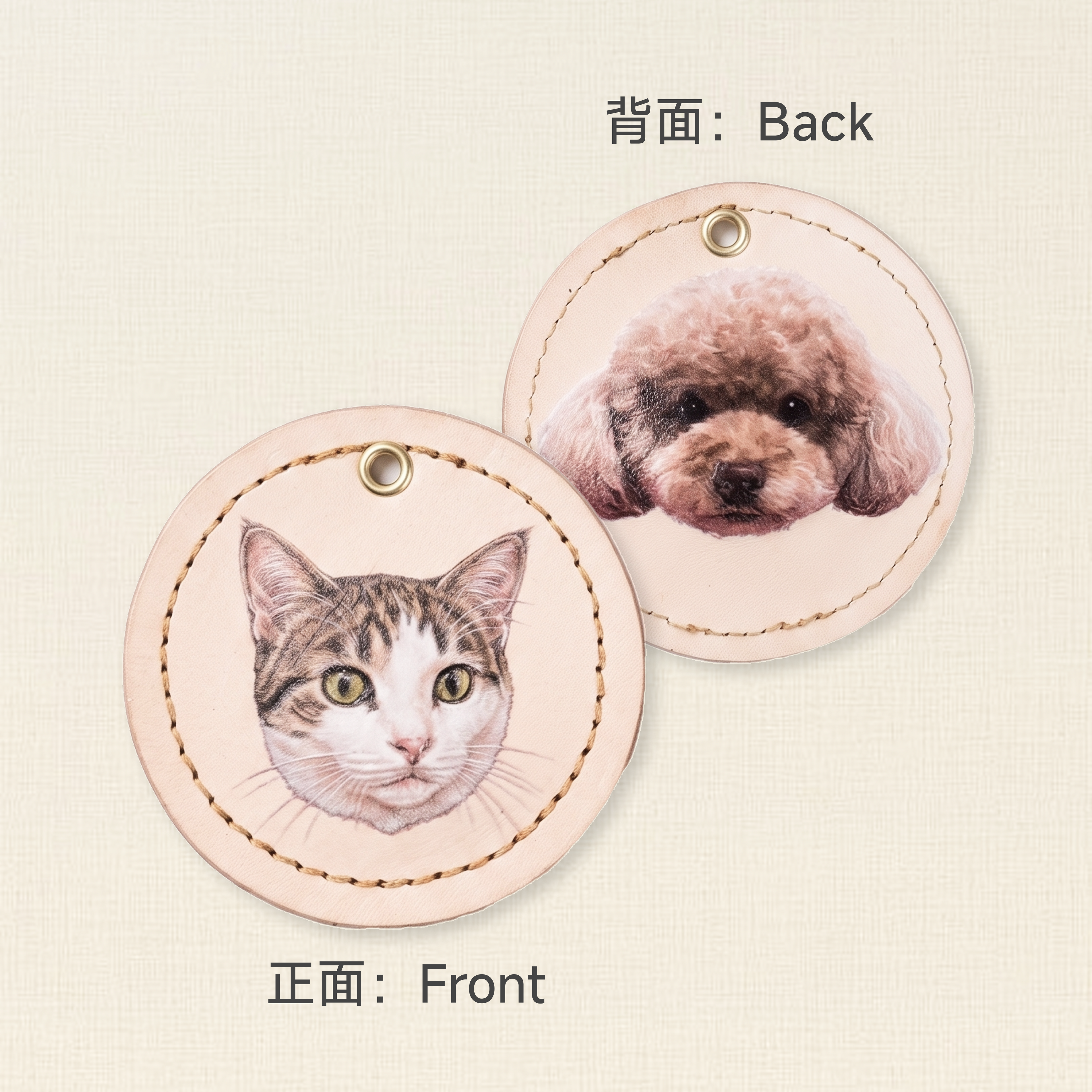 Custom Round Leather Pet Portrait Pendant