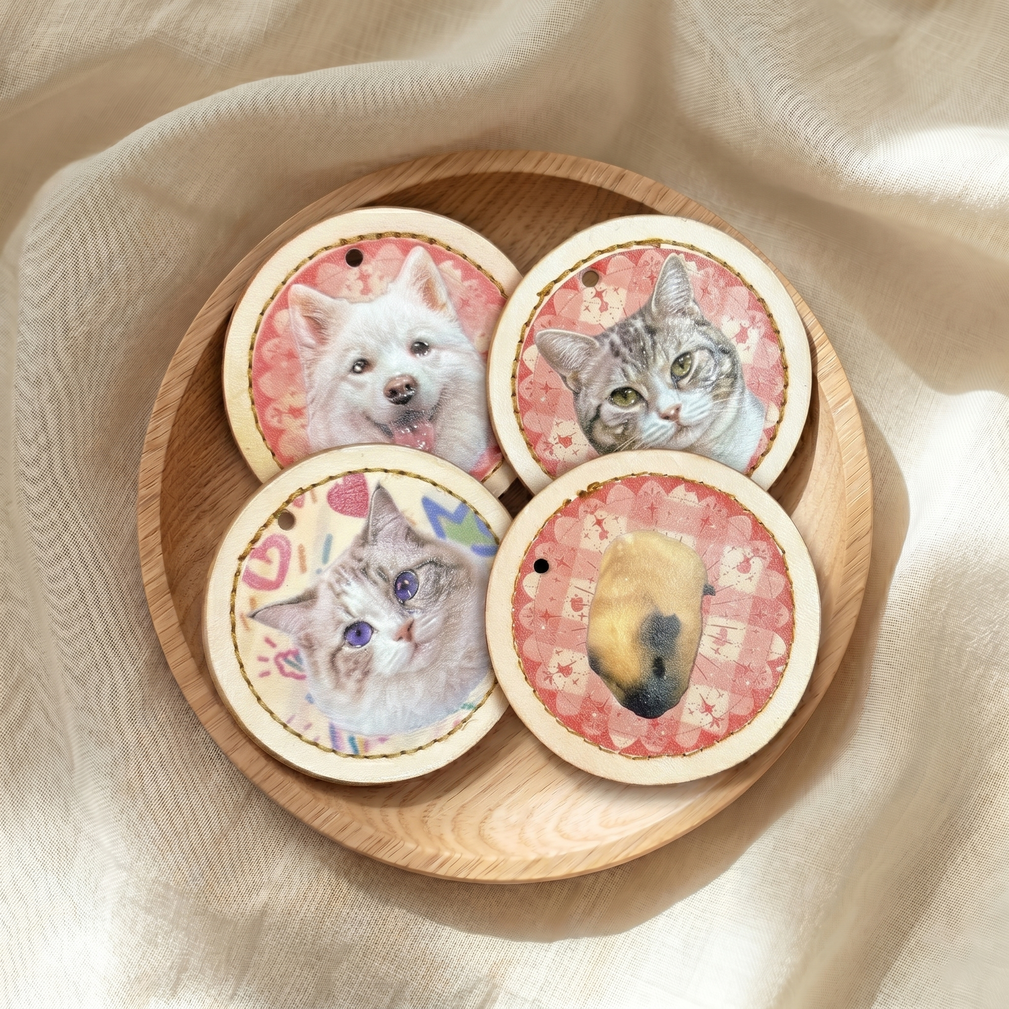 Custom Round Leather Pet Portrait Pendant