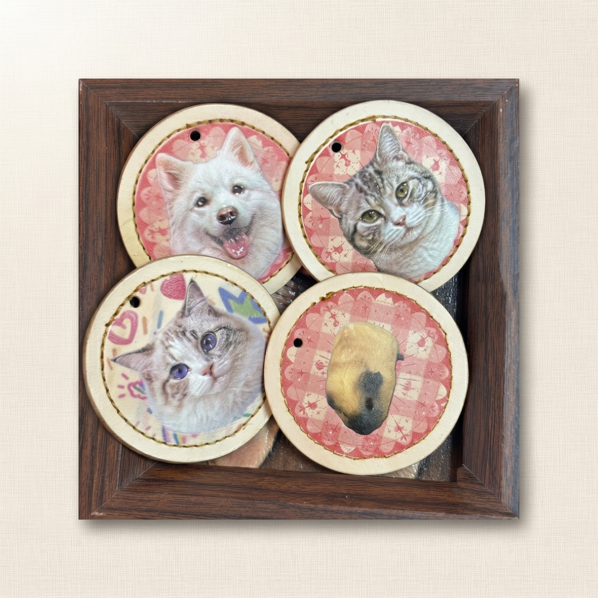 Custom Round Leather Pet Portrait Pendant