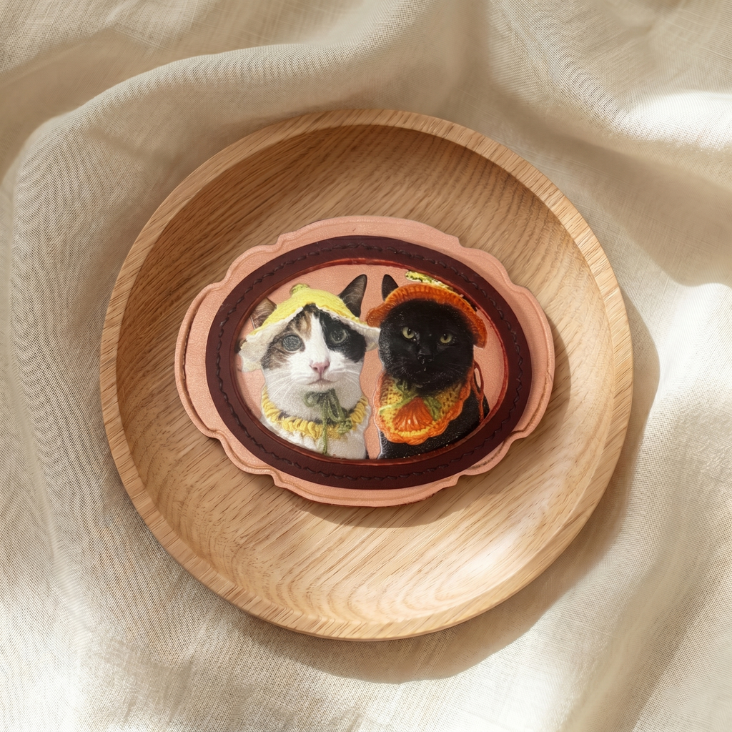 Elegant Oval Leather Pet Portrait Pendant